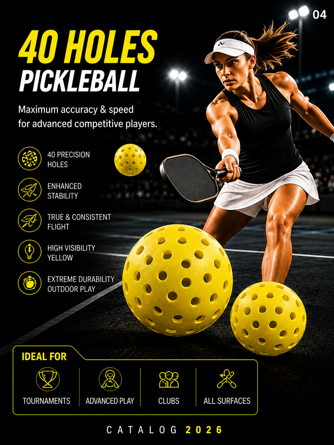 Premium Outdoor Pickleballs - 6 Pack