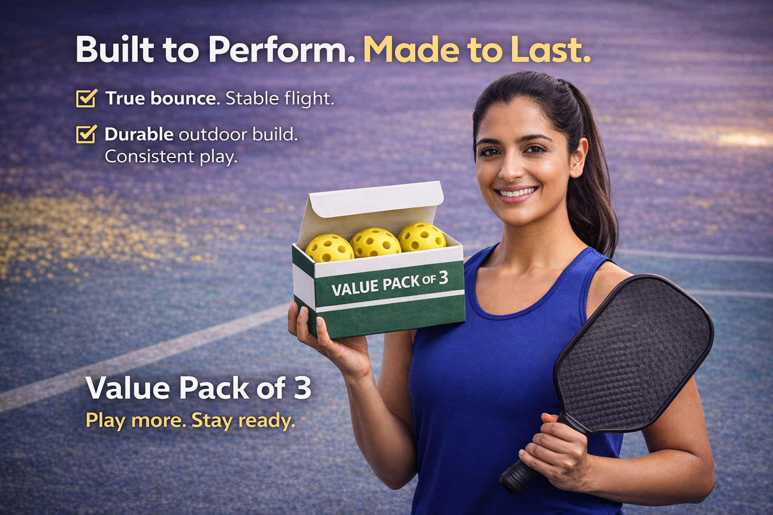 Premium Outdoor Pickleballs - 3 Pack